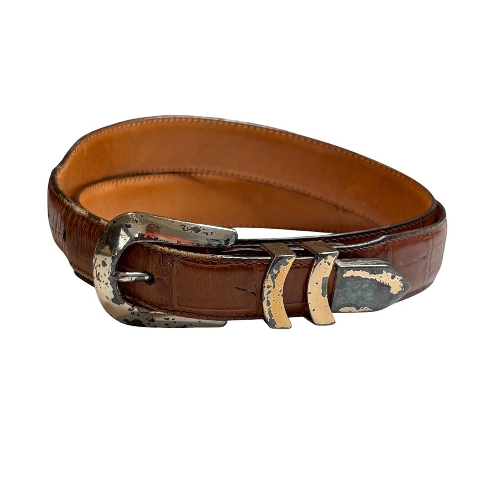 Vintage Brighton ONYX Men's‎ Size 40 Brown Croc Embossed Leather Belt USA Made